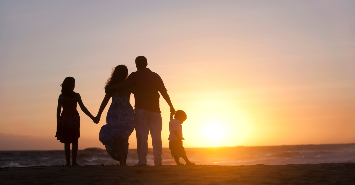 four family members beach